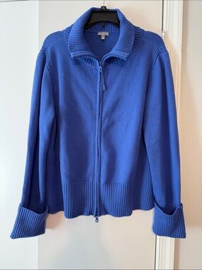 T by Talbots Royal Blue Full-Zip Ribbed Collar Sweater Jacket XL Like New